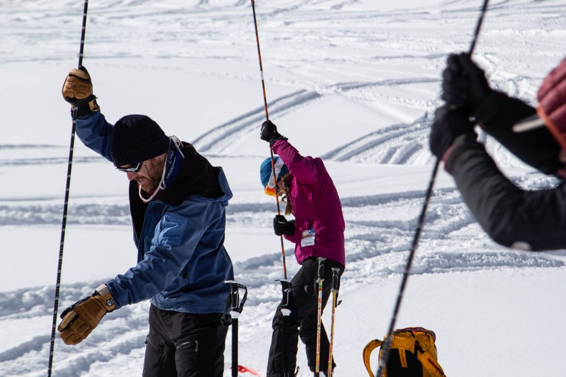 San Juan Expeditions students practicing probing during an AIARE Avy 1 course