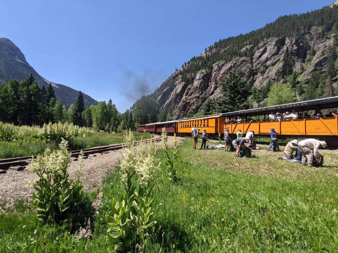 Climbers getting off the Durango & Silverton Narrow Gauge train en route to Vestal Basin.