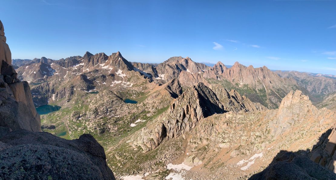 Panoramic views of the alpine from the summer of Jagged Mountain